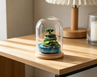 Handmade Treehouse Micro Landscape, Glass Dome Terrarium, Whimsical Forest Scene, Nature-Inspired Desk Decor