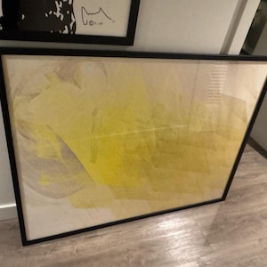 Large Abstract Art Print, Yellow Minimalist Wall Art, Framed Print, 120x110cm, Modern Home Decor