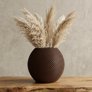 3D-tryckt sfärisk vas med geometriskt mönster, modern bohochic vas för pampasgräs och torkade blommor, minimalistisk design för heminredning