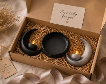 Crescent Moon Candle Holder Set | Modern Home Decor | 3D Printed Candle Holder | Gift Idea | Minimalist Tray Set