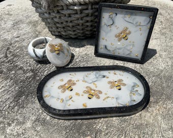 Crystal Bees Trinket tray with Coaster and Trash Pot (Total of 5-6 bees)