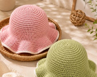 Colorful Crochet Baby Bucket Hat Pattern | Floppy Brim Baby Sun Summer Cap   PDF