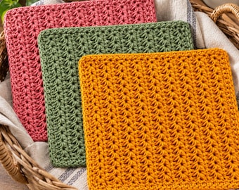 Crochet Star Stitch Dishcloth Pattern PDF, Textured Cotton Washcloth, Beginner Kitchen Cloth, Instant Download