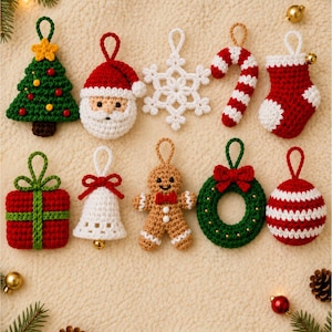 Christmas Crochet Ornament Pattern Bundle | 10 PDF Tree Decorations | Beginner Amigurumi DIY | Holiday Crochet Patterns