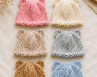 Newborn Bear Hat Knitting Pattern | Baby Knit Beanie with Ears | Easy Beginner PDF