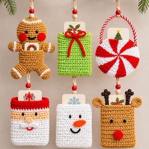 Christmas Crochet Gift Card Holder Pattern PDF, 6 Cute Holiday Designs, Stocking Stuffer, Secret Santa Gift