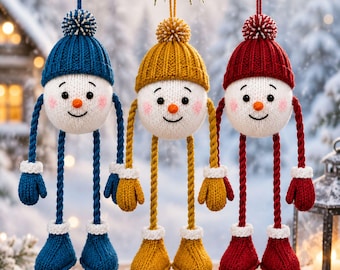 Breipatroon voor een sneeuwpopornament (PDF) | Kersthangdecoratie | Winterse feestdecoratie | Handgebreide sneeuwpop