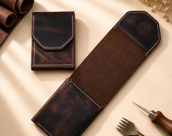 Cartera de cuero para hombre, cartera delgada de cuero para bolsillo delantero, cartera con clip para billetes de cuero Crazy Horse, cartera minimalista, regalo para él, regalo para papá