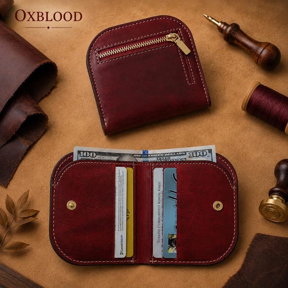 Women's Genuine Leather Minimalist Wallet, Zip Coin Pocket Slim Card Holder,  Small Everyday Wallet Gift for Her, Christmas Gift
