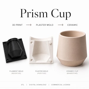 Prismakoppform STL | Keramisk gipsform | Gjutform | 3D-utskrivbar koppform | Keramik STL | Digital nedladdning