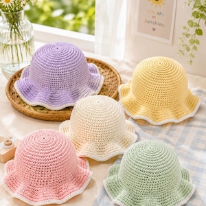 Handmade hat, Crochet baby sun hat pattern pDF, Floppy brim bucket hat tutorial, Colorful summer baby hat, Toddler sun cap pattern
