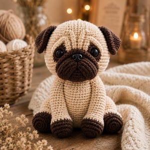 Realistic Pug Amigurumi Crochet Pattern PDF, Cute Dog Plush Tutorial, Beginner Friendly Digital Download