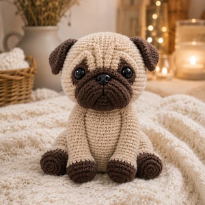 Realistic Pug Amigurumi Crochet Pattern PDF, Cute Dog Plush Tutorial, Beginner Friendly Digital Download