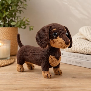 Virkat taxmönster i PDF-format, handledning för amigurumi-hund, söt korvvalp, omedelbar nedladdning