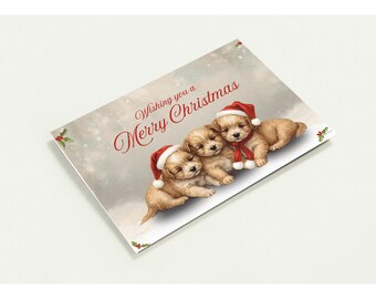 10 Christmas Cards of 3 sweet fluffy puppies (5  x 7" in)