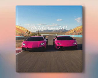 Bridesmaid gift, Wedding art coasters, Wedding gift, besties cars, euro car coasters, Pink Lambos, BFF coasters, Lambo Girls, Lambo coasters