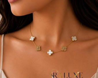 Clover Anti Tarnish Gold Plated Necklace Waterproof Jewellery for Women Minimalist Everyday Wear Gift