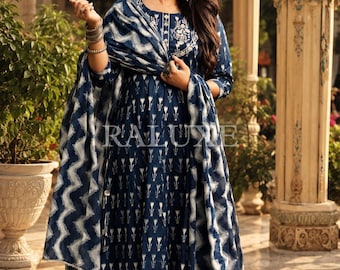 Women's Embroidered Rayon Kurta Set Ready Wear Ethnic Outfit Festive Party Dupatta Bottom
