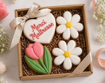 Coffret Merci Maîtresse Biscuits Décorés – Cadeau Maîtresse Fin d’Année, Cadeau ATSEM, Cadeau Institutrice Personnalisé