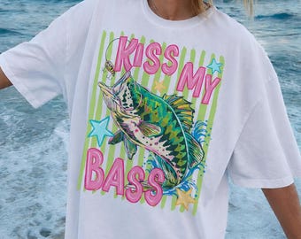 Chemise preppy Kiss My Bass, T-shirt d'été tendance, T-shirt de plage coloré, T-shirt drôle d'ambiance d'été, cadeau pour les amoureux de la plage