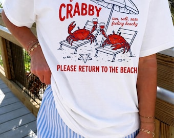 Koszulka If Crabby Return To Beach Summer Comfort Colors® | Koszulka z krótkim rękawem Summer Vacation | Koszulka letnia z grafiką retro | Koszulka plażowa w stylu vintage