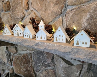 Stark White decora tu propio PUTZ Little Glitter House Christmas Village / Hecho a mano plain blank