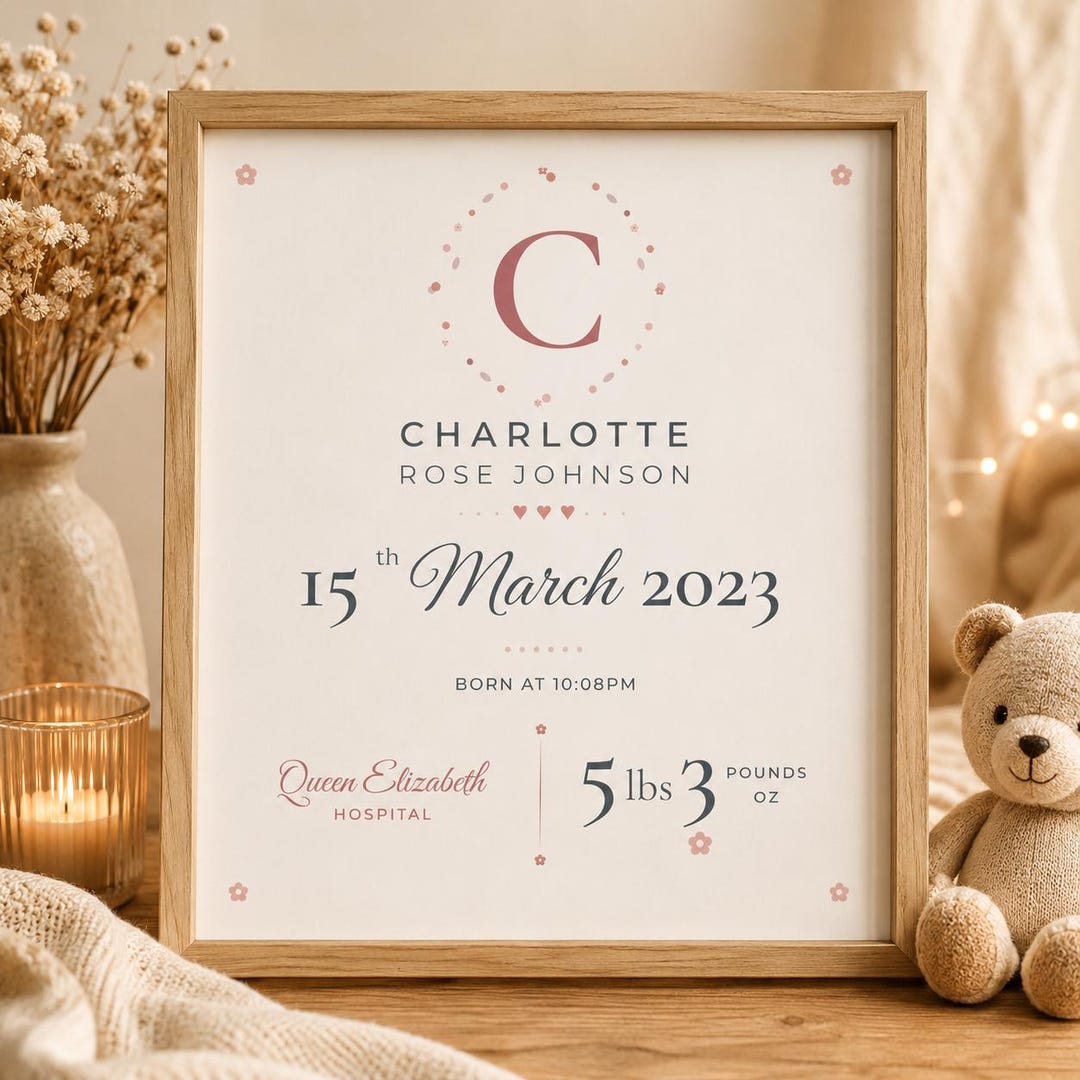 Personalised Baby Birth Print Gift for Newborn Nursery Decor Keepsake ...