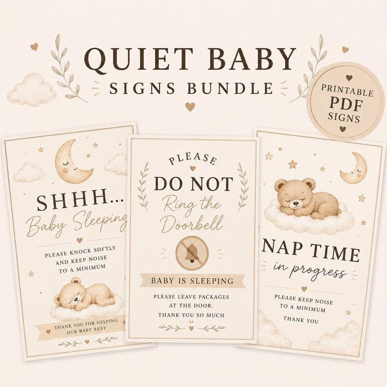 Shhh Baby Sleeping Sign Printable | Nursery Door Nap Time PDF Decor - Etsy