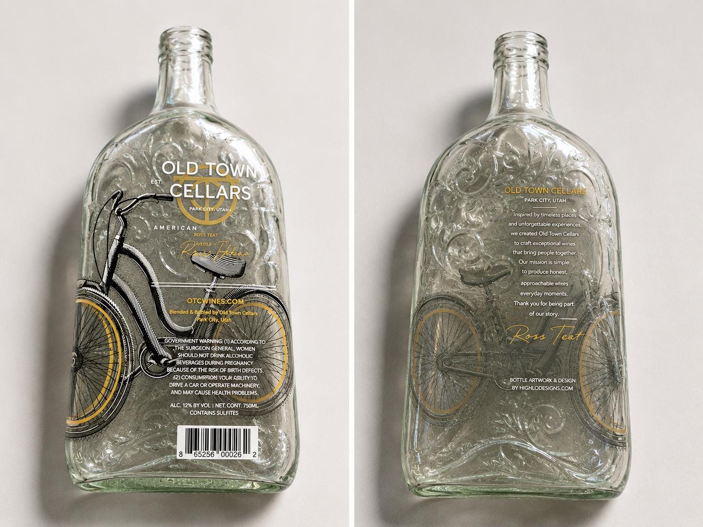 Old Town Cellars Bicycle Flattened Wine Bottle Tray, Upcycled Glass Spoon Rest