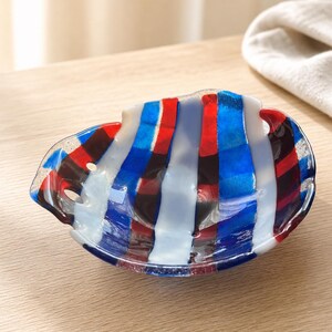 Red, White & Blue Striped Fused Glass Bowl, Handmade Art Glass Dish image 2