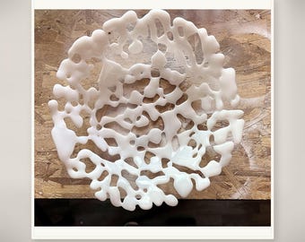 Handmade Openwork Glass Bowl, Abstract Fused Art Dish, Opal Glow Accent