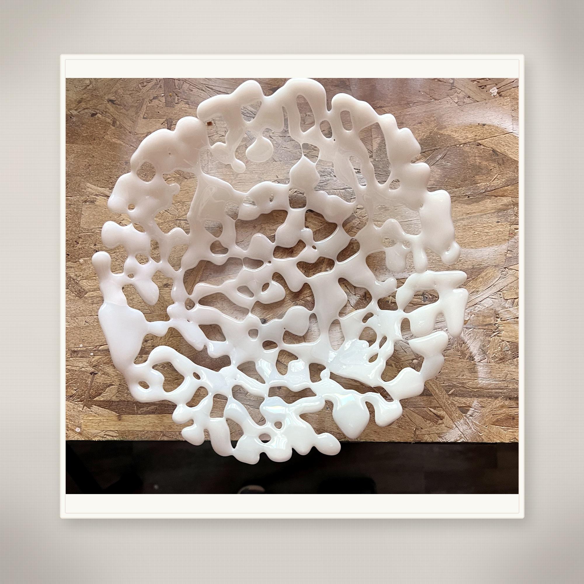 Handmade Openwork Glass Bowl, Abstract Fused Art Dish, Opal Glow Accent
