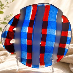 Red, White & Blue Striped Fused Glass Bowl, Handmade Art Glass Dish image 1