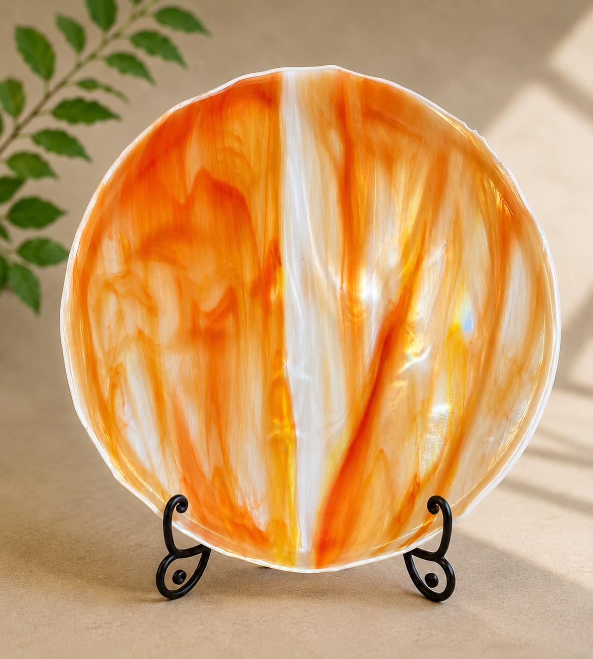Orange Cream Fused Glass Dish, Moon Stars Celestial Trinket Bowl