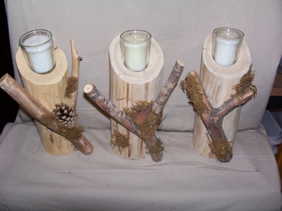 Rustic Log votive Light Candle Holder/ Wedding decor/ Rustic | Etsy