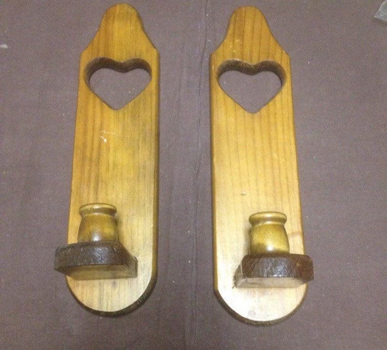 Set of 2 wooden heart shape candle holders/ wooden candle image 0