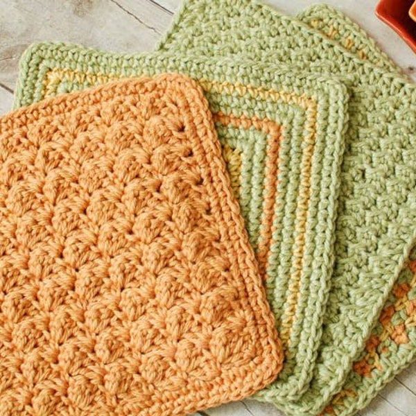 Conjunto de 4 patrones de paños de cocina de crochet