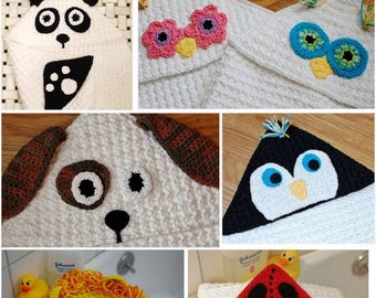 Crochet Hooded Towels Patterns - All Animals Package