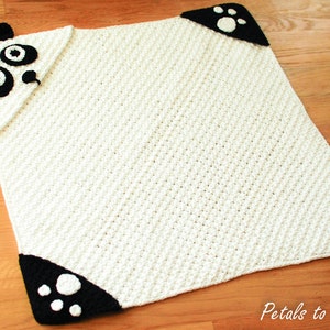 Crochet Pattern Panda Hooded Baby Towel with Attached Mitts also makes a great blanket Immediate PDF Download image 3