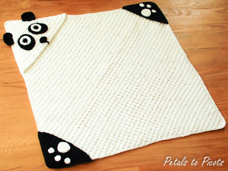 Crochet Pattern Panda Hooded Baby Towel with Attached Mitts also makes a great blanket Immediate PDF Download image 3