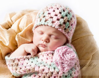 Crochet Pattern - Newborn Bunting Cocoon and Hat (with Optional Flower) - Great Photo Prop - Immediate PDF Download