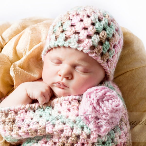 Crochet Pattern - Newborn Bunting Cocoon and Hat (with Optional Flower) - Great Photo Prop - Immediate PDF Download