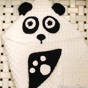 Crochet Pattern Panda Hooded Baby Towel with Attached Mitts also makes a great blanket Immediate PDF Download image 1