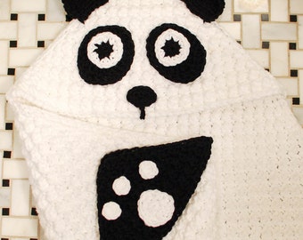 Crochet Pattern - Panda Hooded Baby Towel with Attached Mitts (also makes a great blanket) - Immediate PDF Download