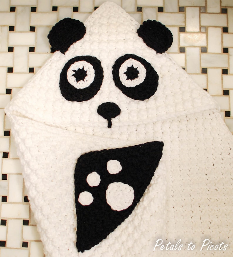 Crochet Pattern Panda Hooded Baby Towel with Attached Mitts also makes a great blanket Immediate PDF Download image 1