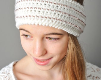 Crochet Pattern - Beaded Headband Style Ear Warmer (2 Sizes to fit Tween to Adult) - Immediate PDF Download