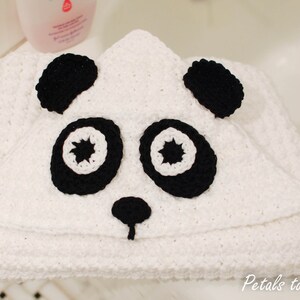 Crochet Pattern Panda Hooded Baby Towel with Attached Mitts also makes a great blanket Immediate PDF Download image 2