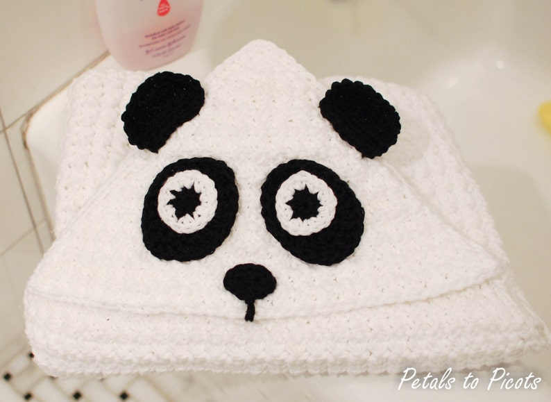 Crochet Pattern Panda Hooded Baby Towel with Attached Mitts also makes a great blanket Immediate PDF Download image 2