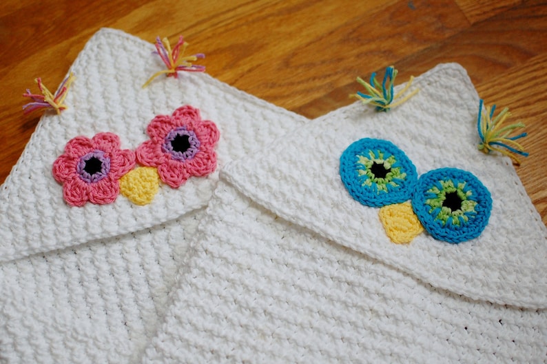 Crochet Pattern Owl Hooded Baby Towel also makes a great hooded blanket Immediate PDF Download image 1