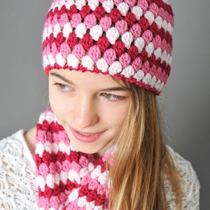 Crochet Pattern - Mod Hat & Scarf Set (3 sizes: toddler, child, teen/adult) - Immediate PDF Download